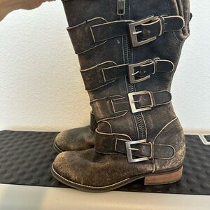 Circle G Distressed Brown Moto Boots with Buckles